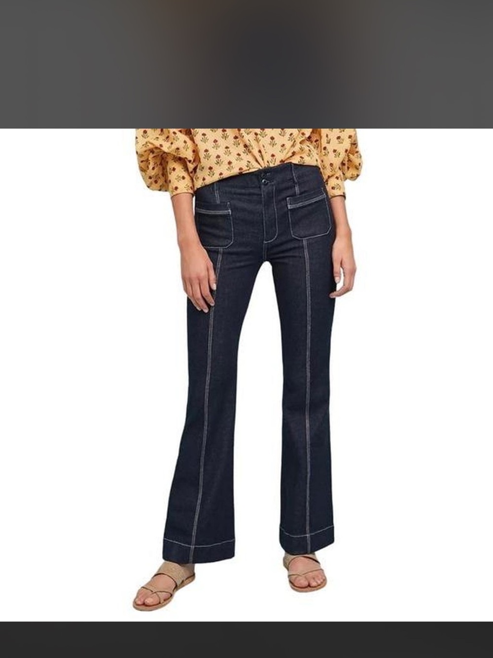 Women’s Dark Blue with Colorful Stitching High-Waist Flare Jeans